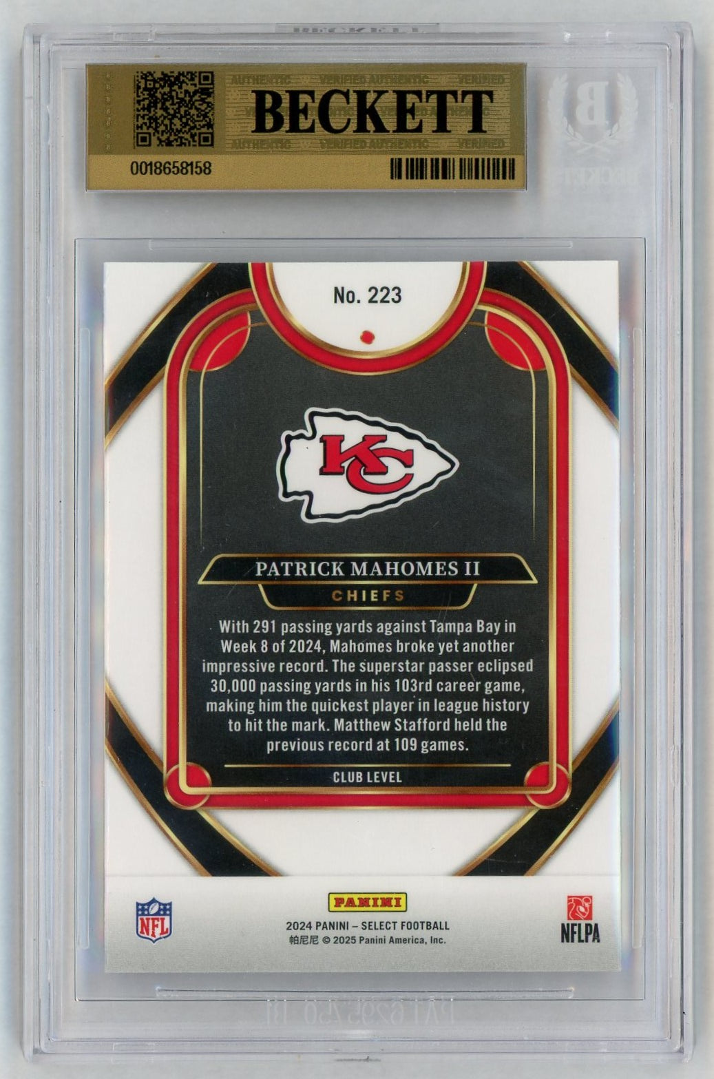 2024 Select #223 Patrick Mahomes II Club Level BGS 9.5