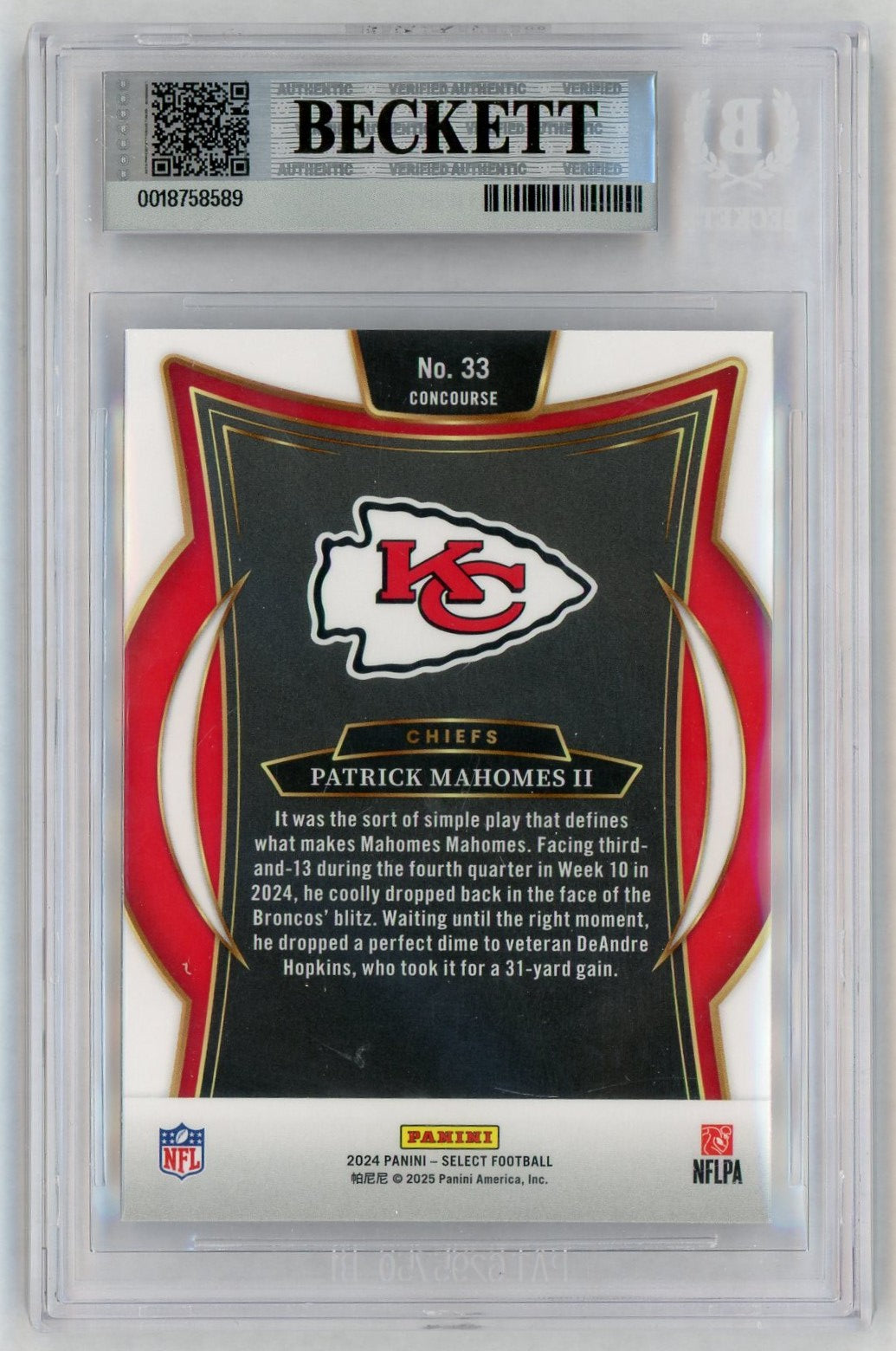 2024 Select #33 Patrick Mahomes II BGS 9