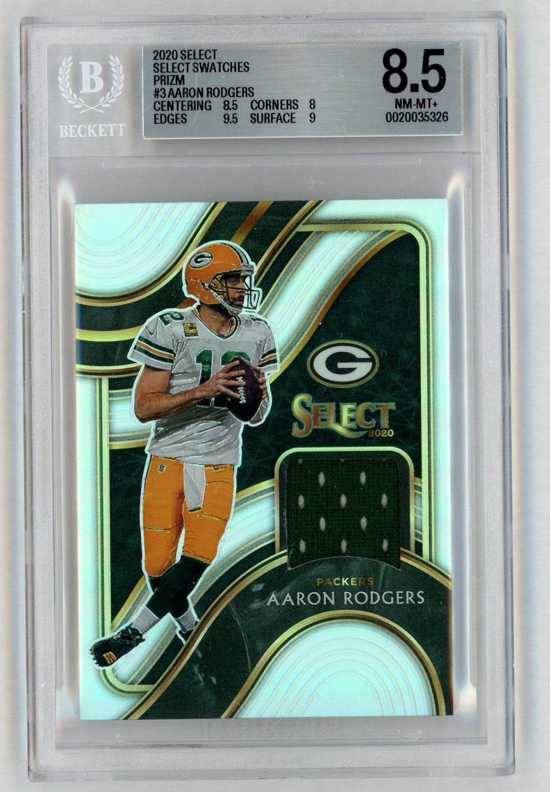2020 Select #SS-ARO Aaron Rodgers Player-Worn Swatches Patch /99 BGS 8.5