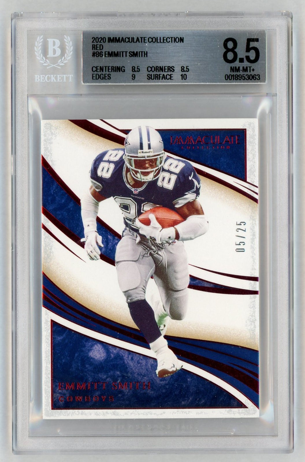 2020 Immaculate #86 Emmitt Smith Red SSP /25 BGS 8.5