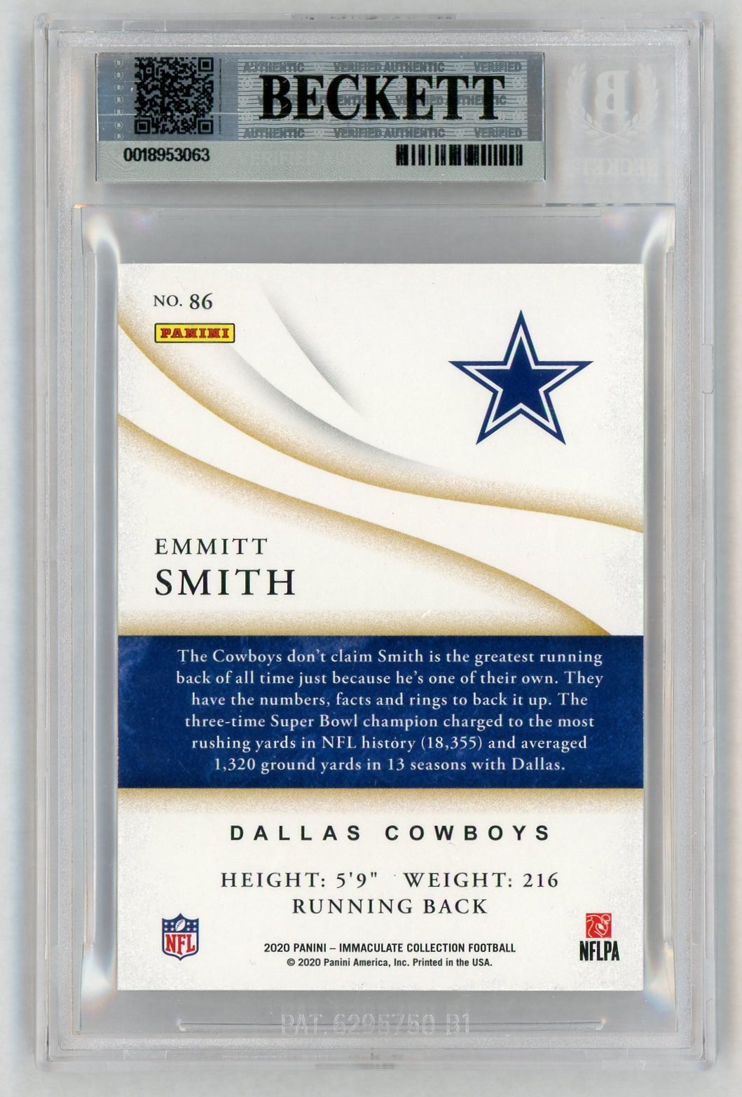 2020 Immaculate #86 Emmitt Smith Red SSP /25 BGS 8.5