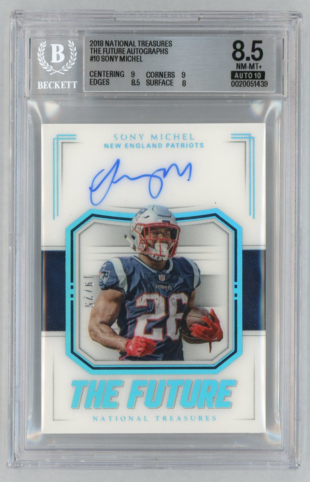 2018 National Treasures #10 Sony Michel Rookie RC The Future Auto /25