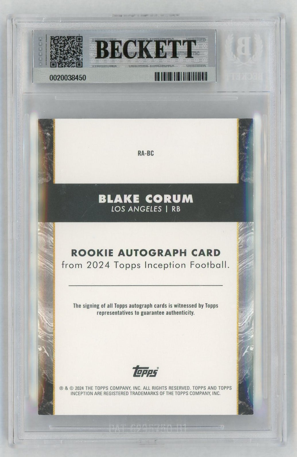 2024 Topps Inception #RA-BC Blake Corum Rookie RC Auto BGS 9