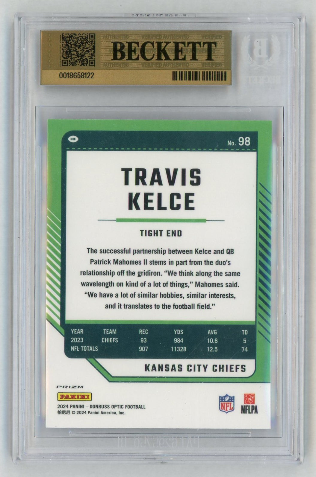 2024 Donruss Optic #98 Travis Kelce Stars SP BGS 9.5