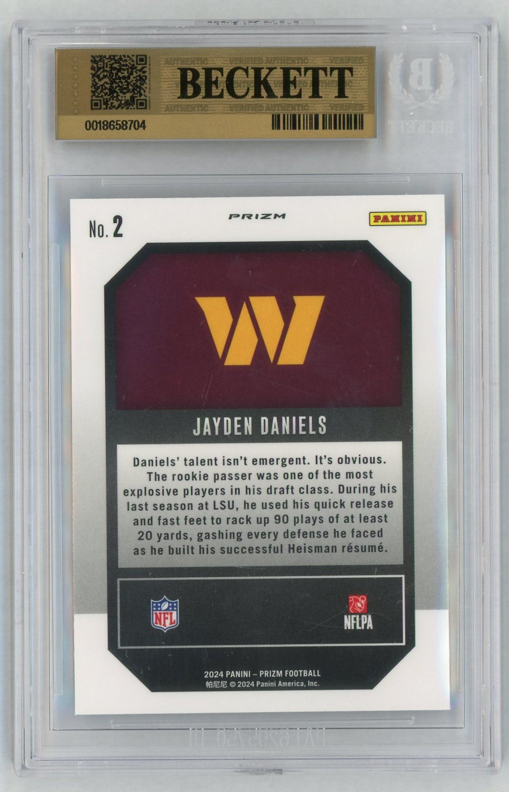 2024 Prizm #2 Jayden Daniels Rookie RC Green Emergent BGS 9.5