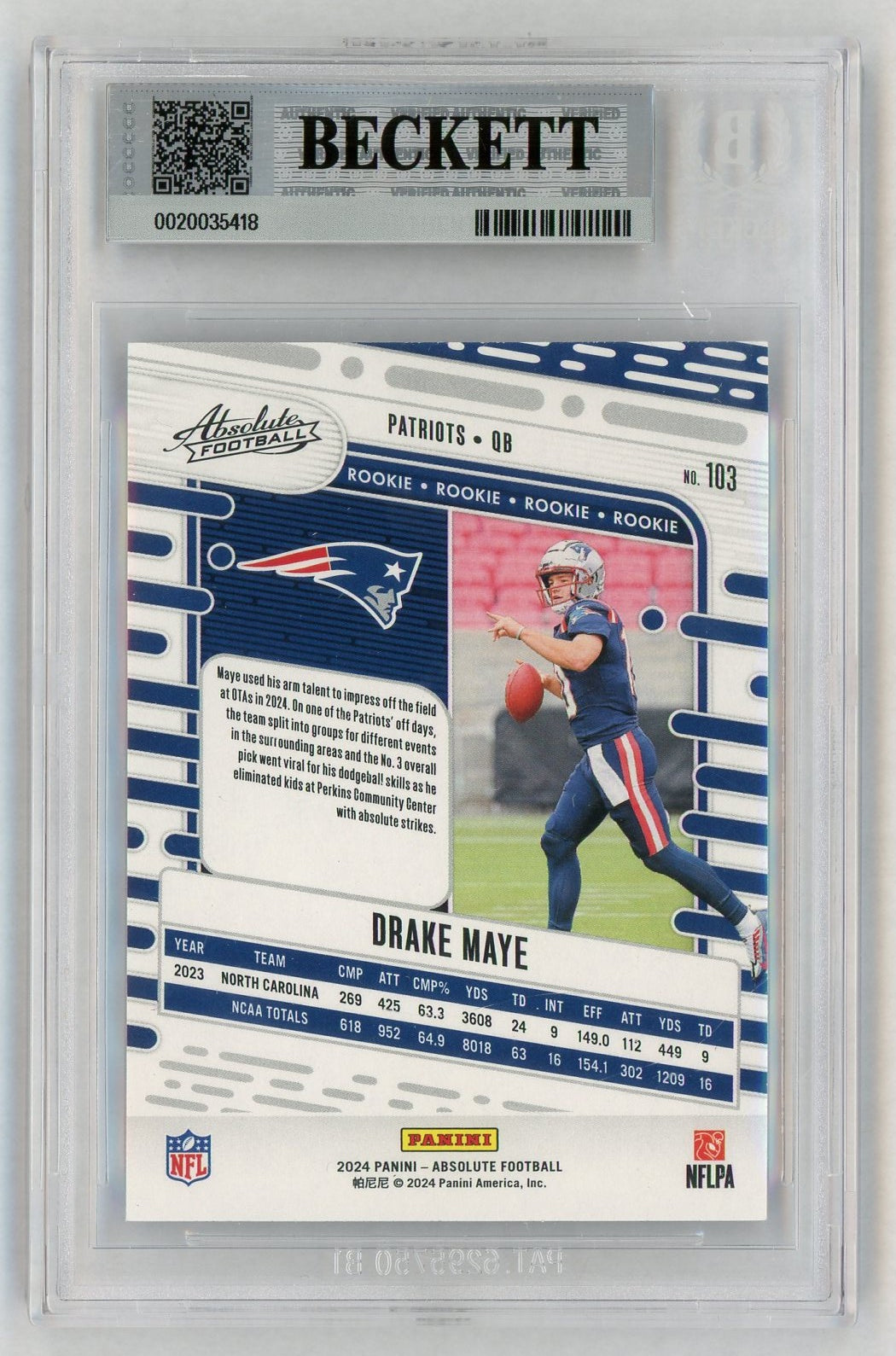 2024 Absolute #103 Drake Maye Retail Rookie RC BGS 9