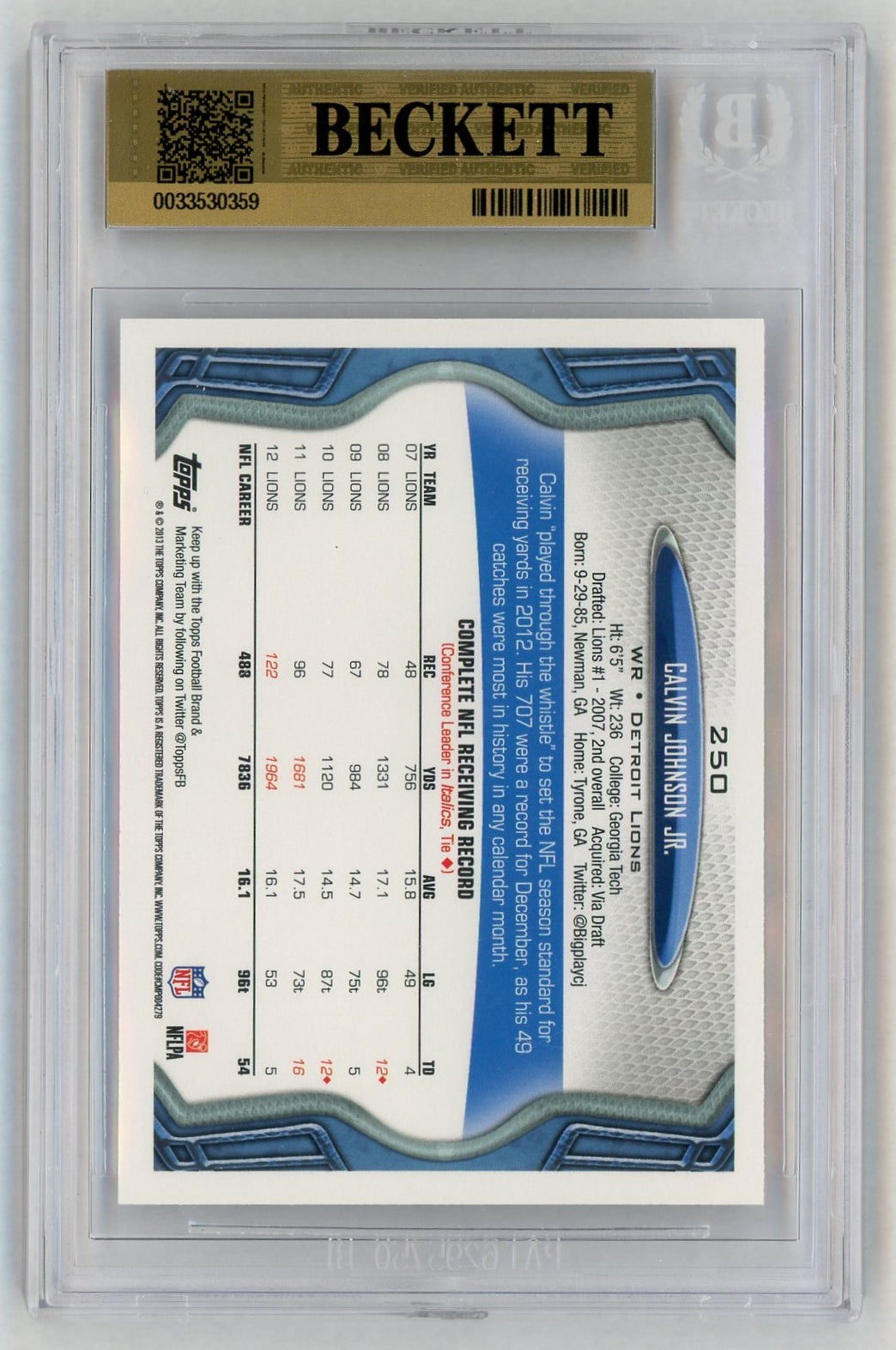 2013 Topps #250 Calvin Johnson All-Pro BGS 9.5