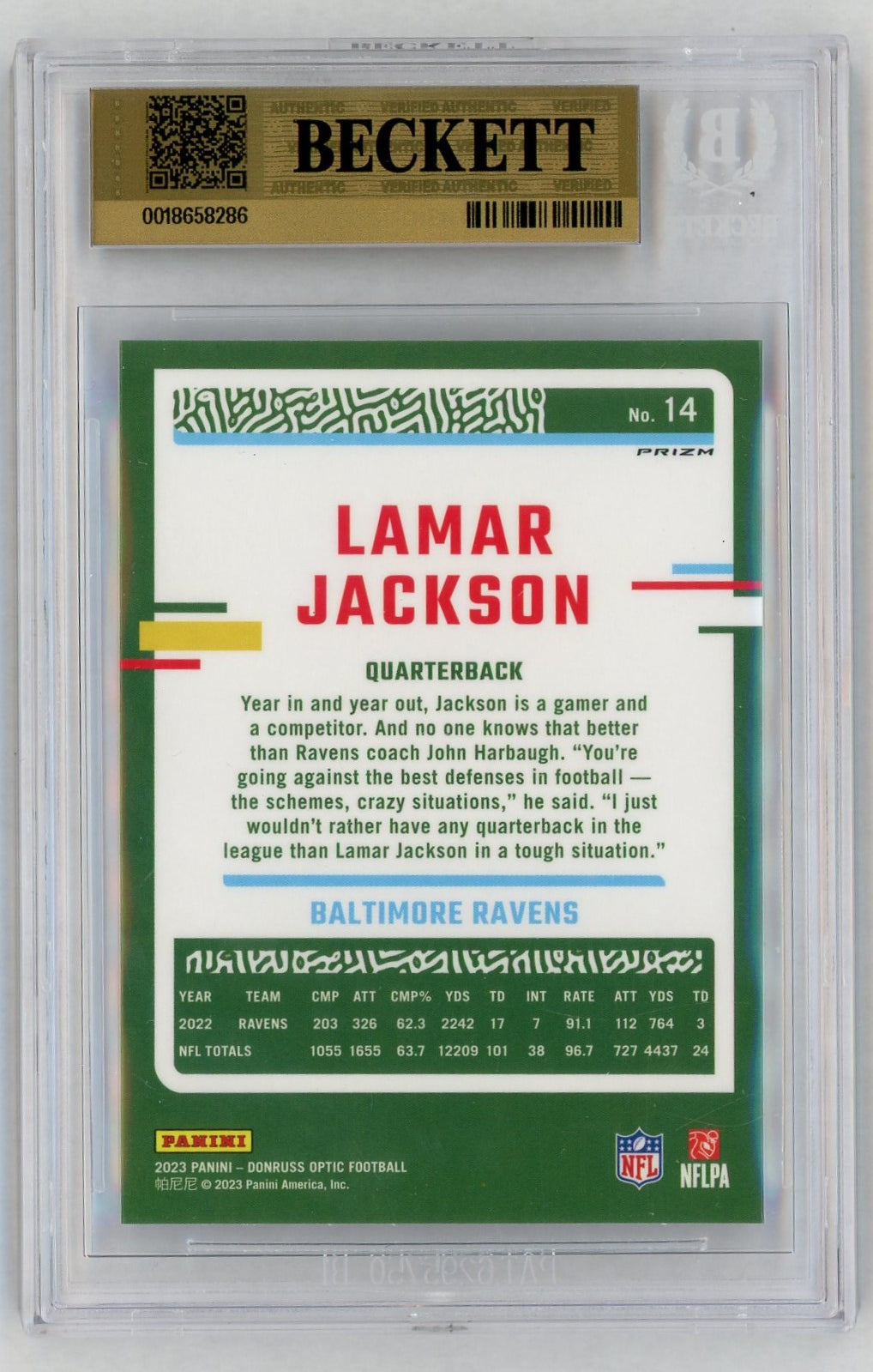 2023 Optic #14 Lamar Jackson Holo BGS 9.5