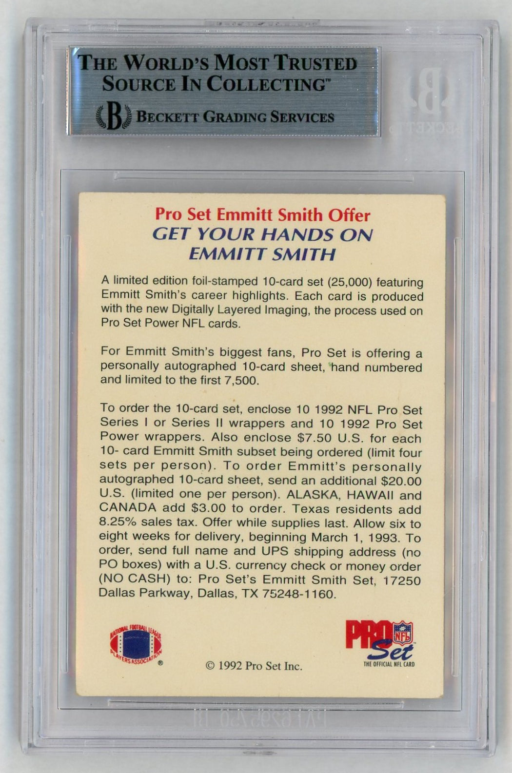 1992 Pro Set Power Preview Emmitt Smith BGS 5