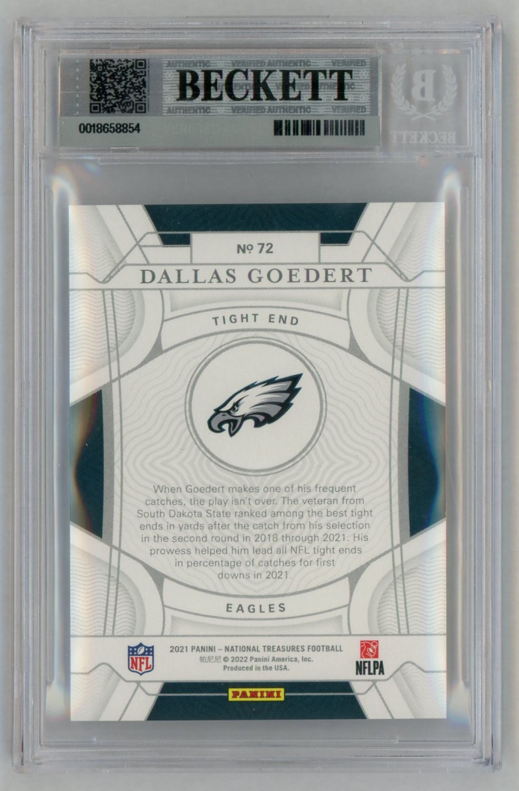 2021 Panini National Treasures Jersey Number Red Dallas Goedert #72 /88 BGS 9