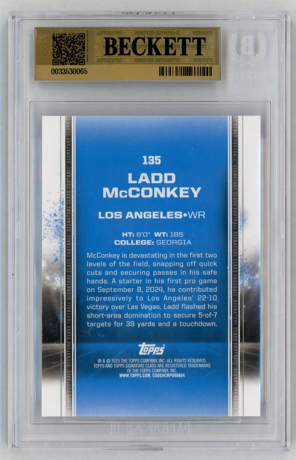 2024 Topps Signature Class #135 Ladd McConkey Bronze Rookie RC BGS Pristine 10