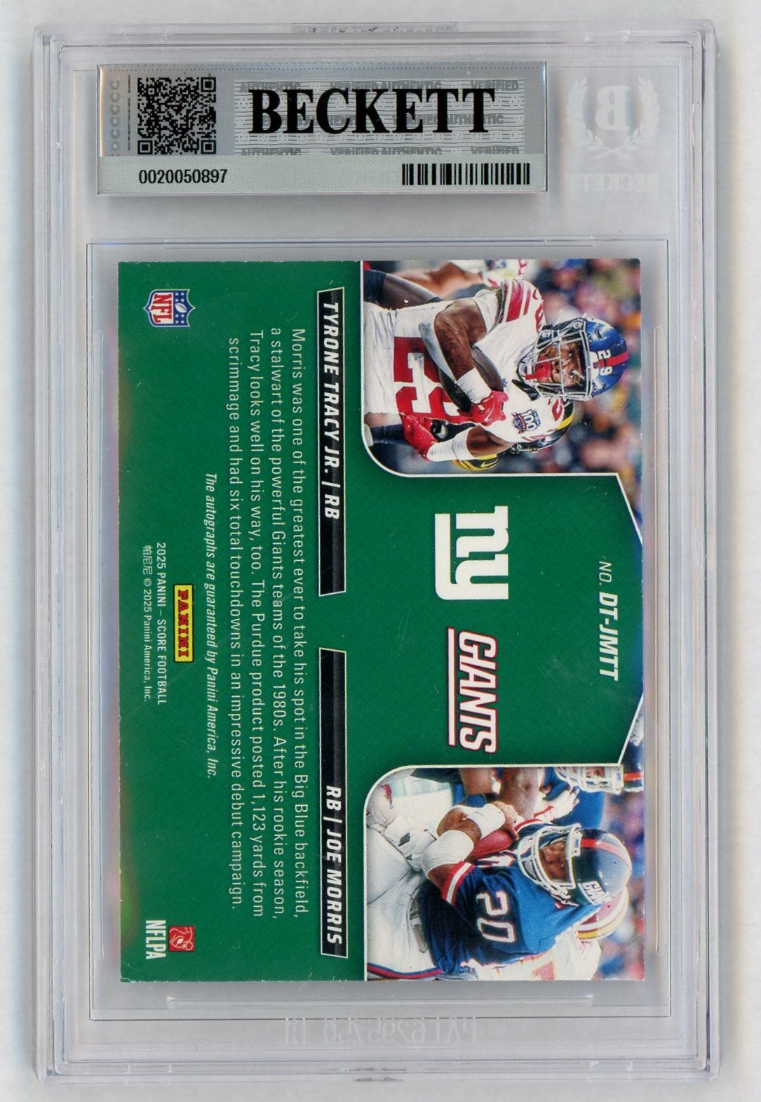 2025 Score #DT-MTT Tyrone Tracy Jr/Joe Morris Double Trouble Dual Auto /100  BGS 8.5