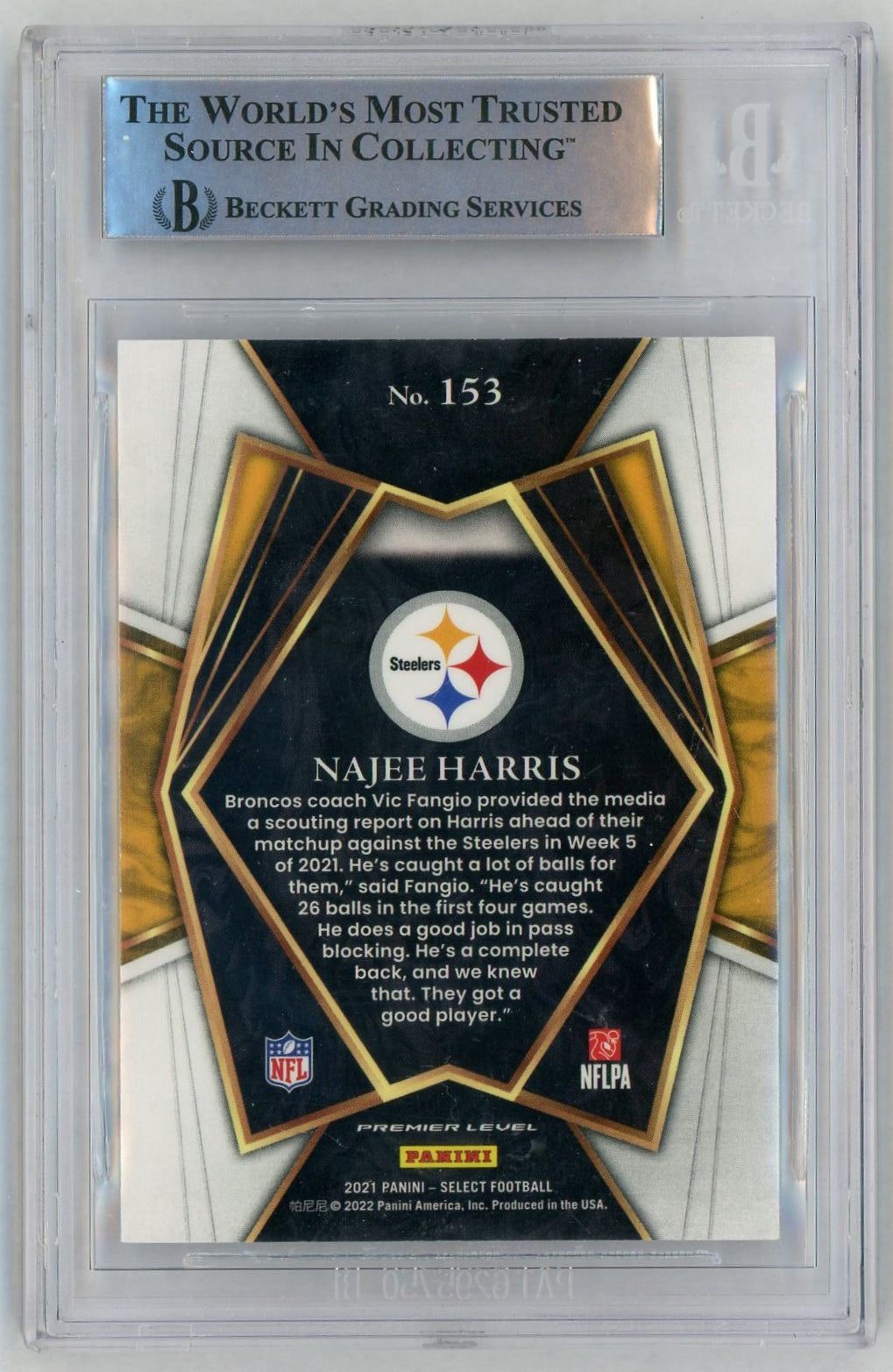 2021 Select #153 Najee Harris Premier Level Rookie RC In-Person Auto BGS Authentic/Witnessed