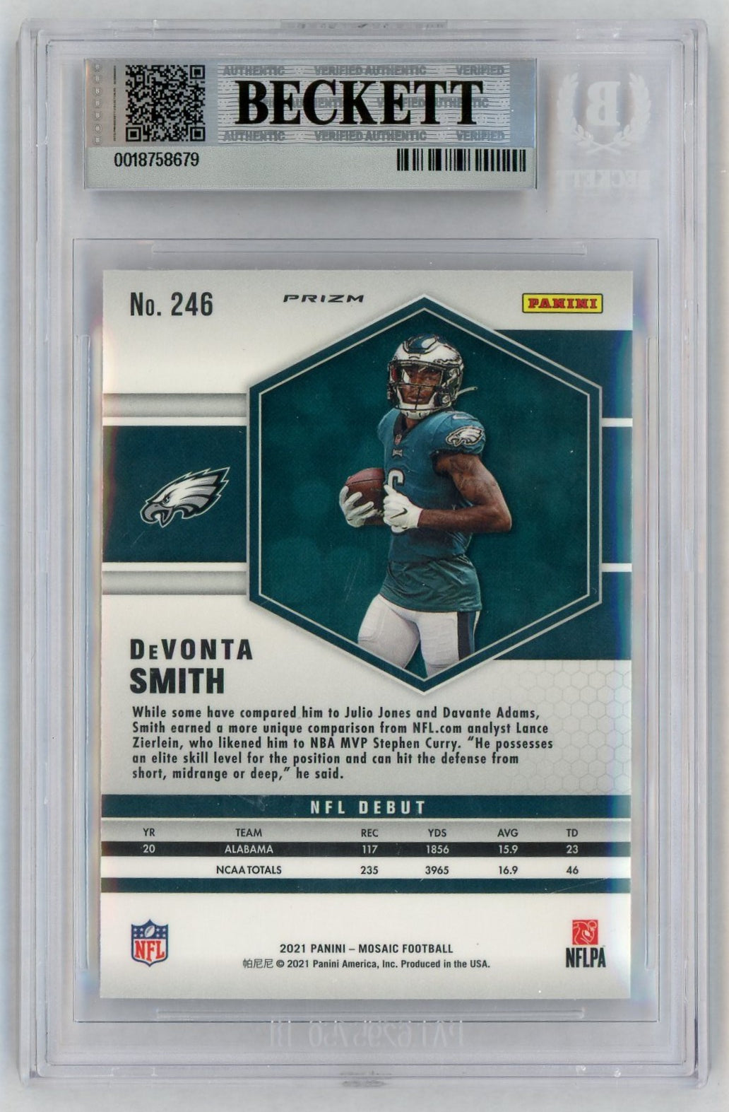 2021 Mosaic #246 DeVonta Smith Rookie RC Reactive Orange Prizm BGS 8.5
