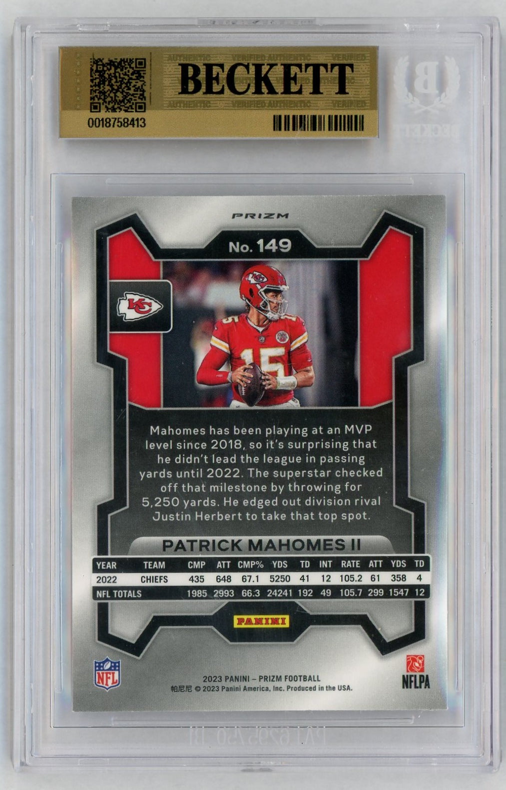2023 Prizm #149 Patrick Mahomes II Silver BGS 9.5
