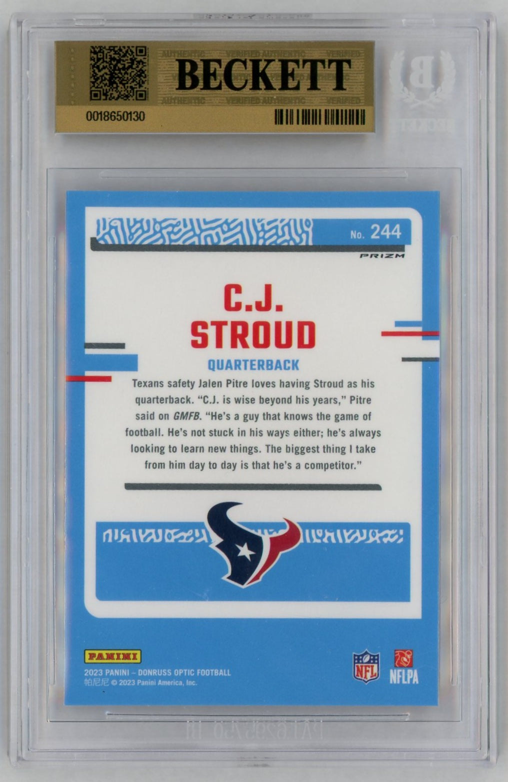2023 Donruss Optic #244 CJ Stroud Rated Rookie RC Purple Shock BGS 9.5