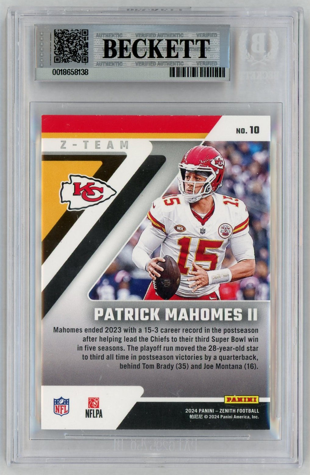 2024 Zenith #10 Patrick Mahomes II Z Team BGS 9