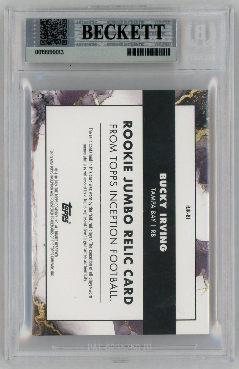 2024 Inception Bucky Irving Rookie RC Player-Worn Jumbo Relic Patch  Pink /99 BGS 9