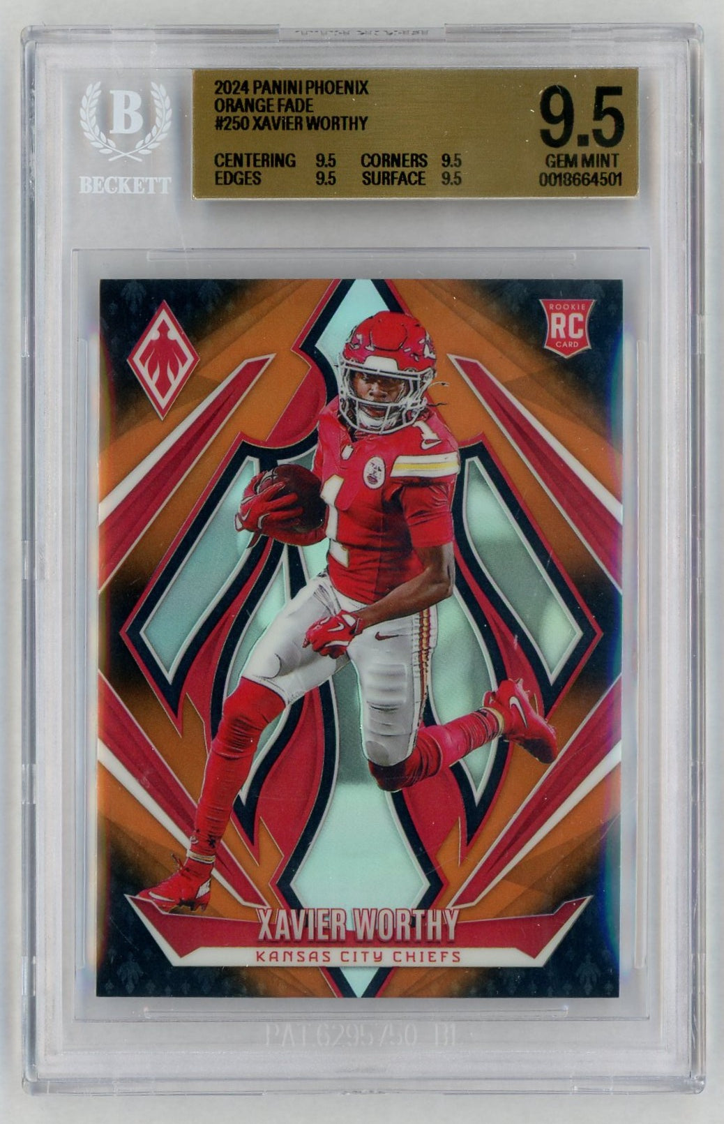 2024 Phoenix #250 Xavier Worthy Rookie RC Orange Fade BGS 9.5