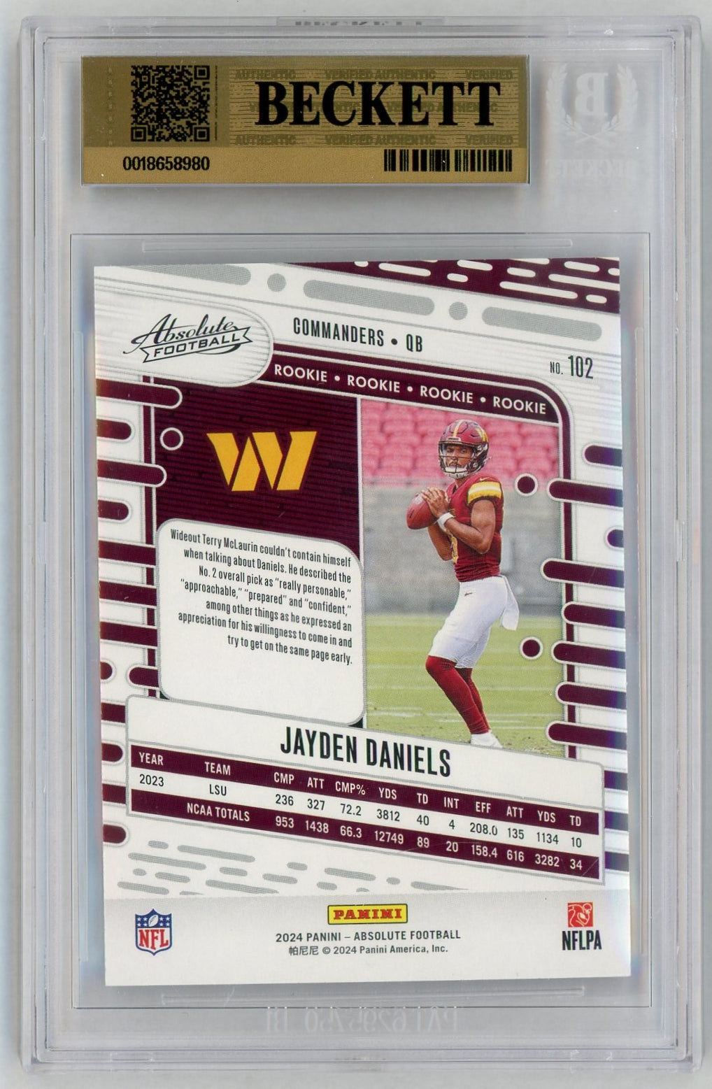 2024 Absolute #102 Jayden Daniels Retail Rookie RC BGS 9.5