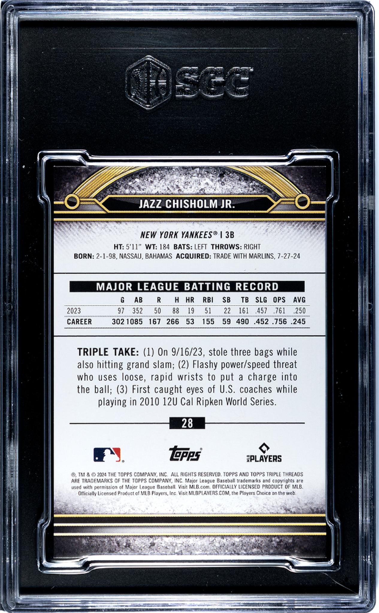 2024 Topps Triple Threads #28 Jazz Chisholm Jr. Onyx /50 SGC 9