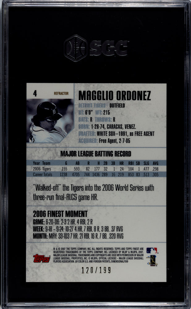 2007 Topps Finest Magglio Ordonez #4 /199 SGC 9.5