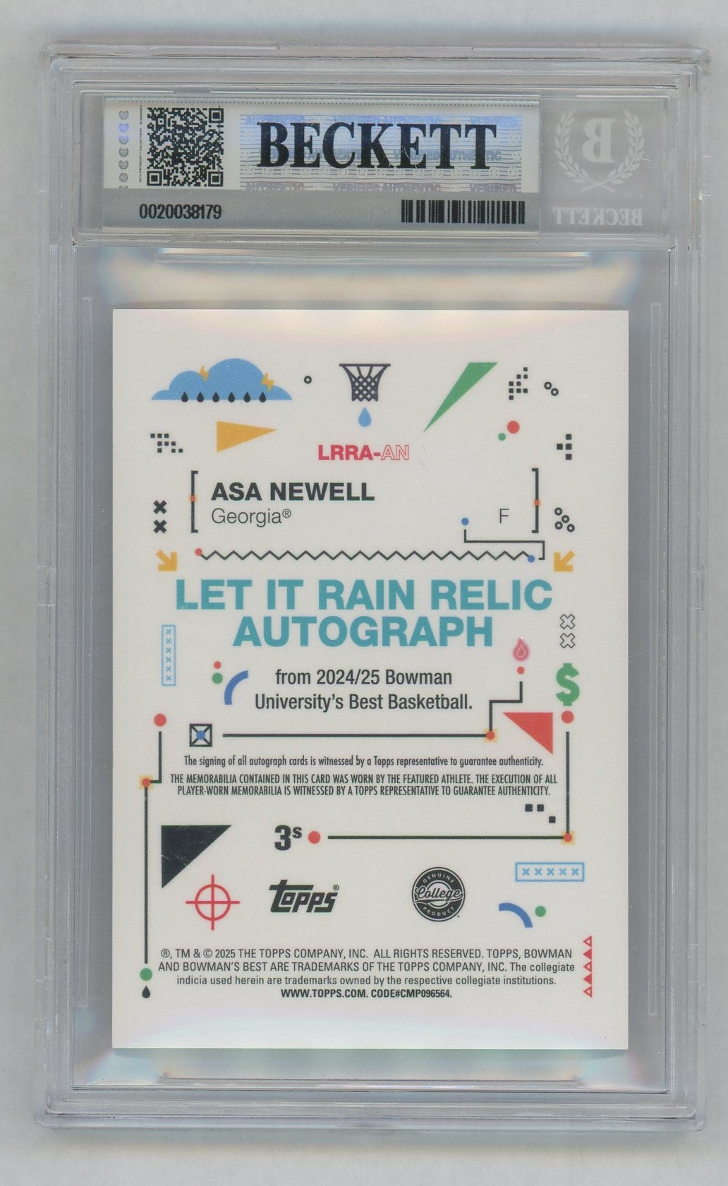 2024 Bowman Best U Asa Newell Let It Rain Player-Worn Relic Auto BGS 9