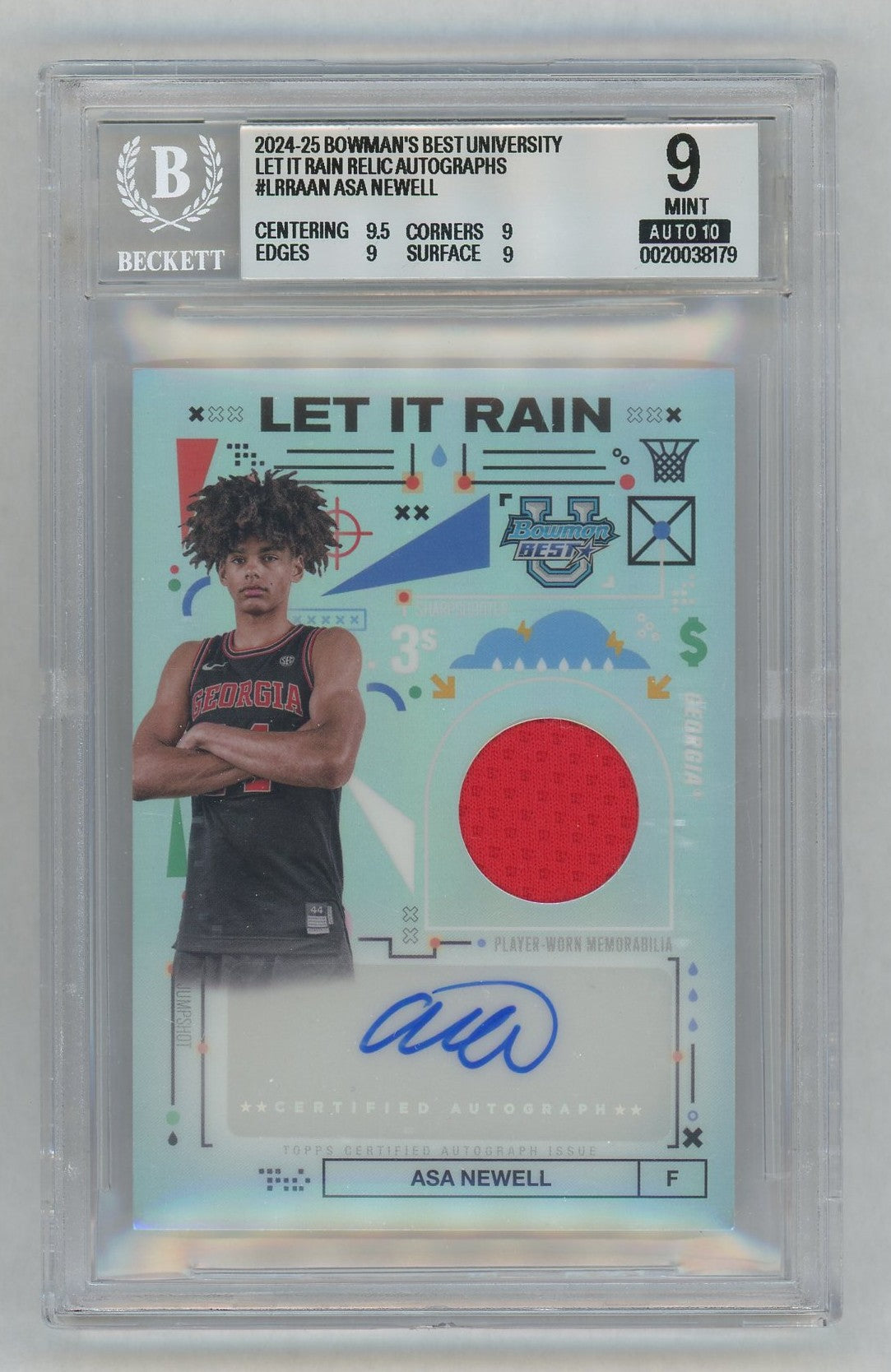 2024 Bowman Best U Asa Newell Let It Rain Player-Worn Relic Auto BGS 9