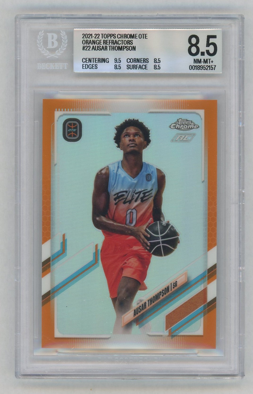 2021-22 Topps Chrome OTE #22 Ausar Thompson Rookie RC True Orange Refractor /25 BGS 8.5