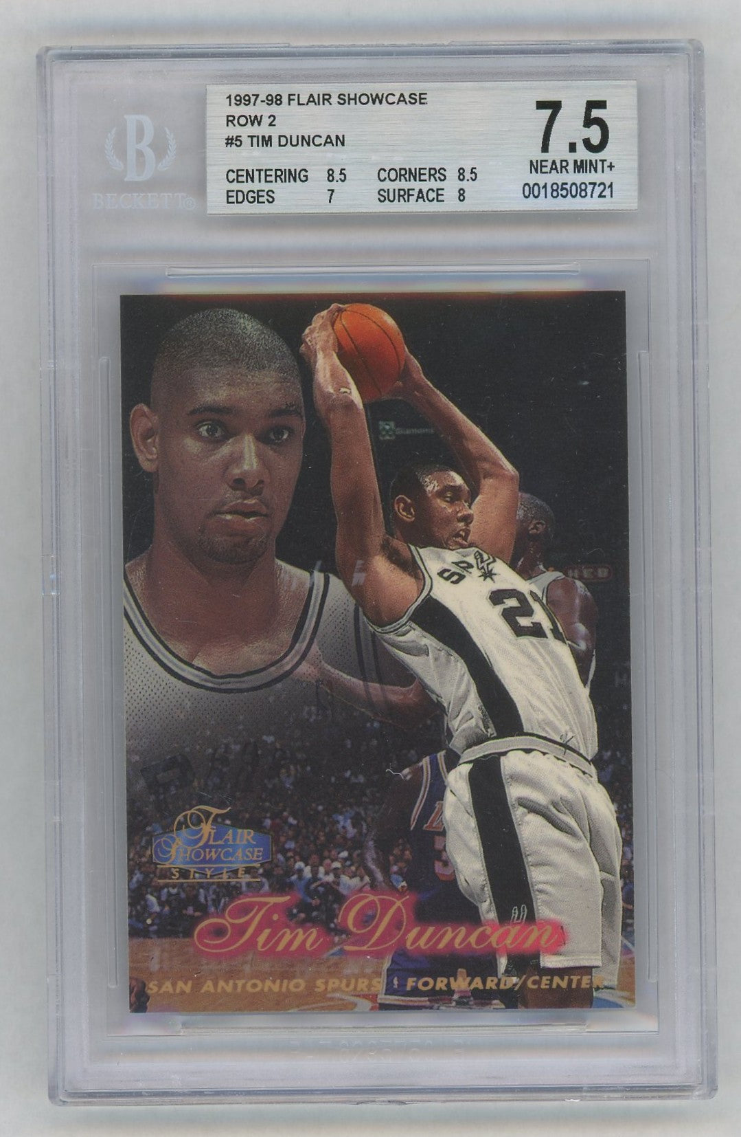 1997 Flair Showcase Row 2 Tim Duncan #5 BGS 7.5