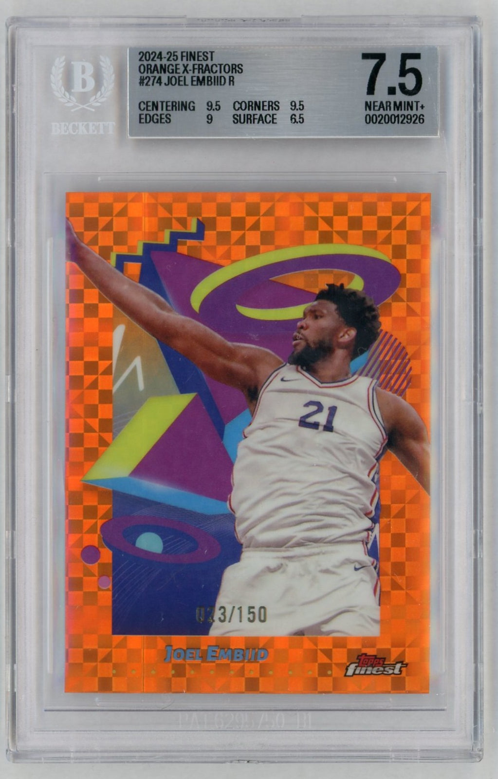 2024-25 Finest #274 Joel Embiid Orange X-Fractors /150 BGS 7.5