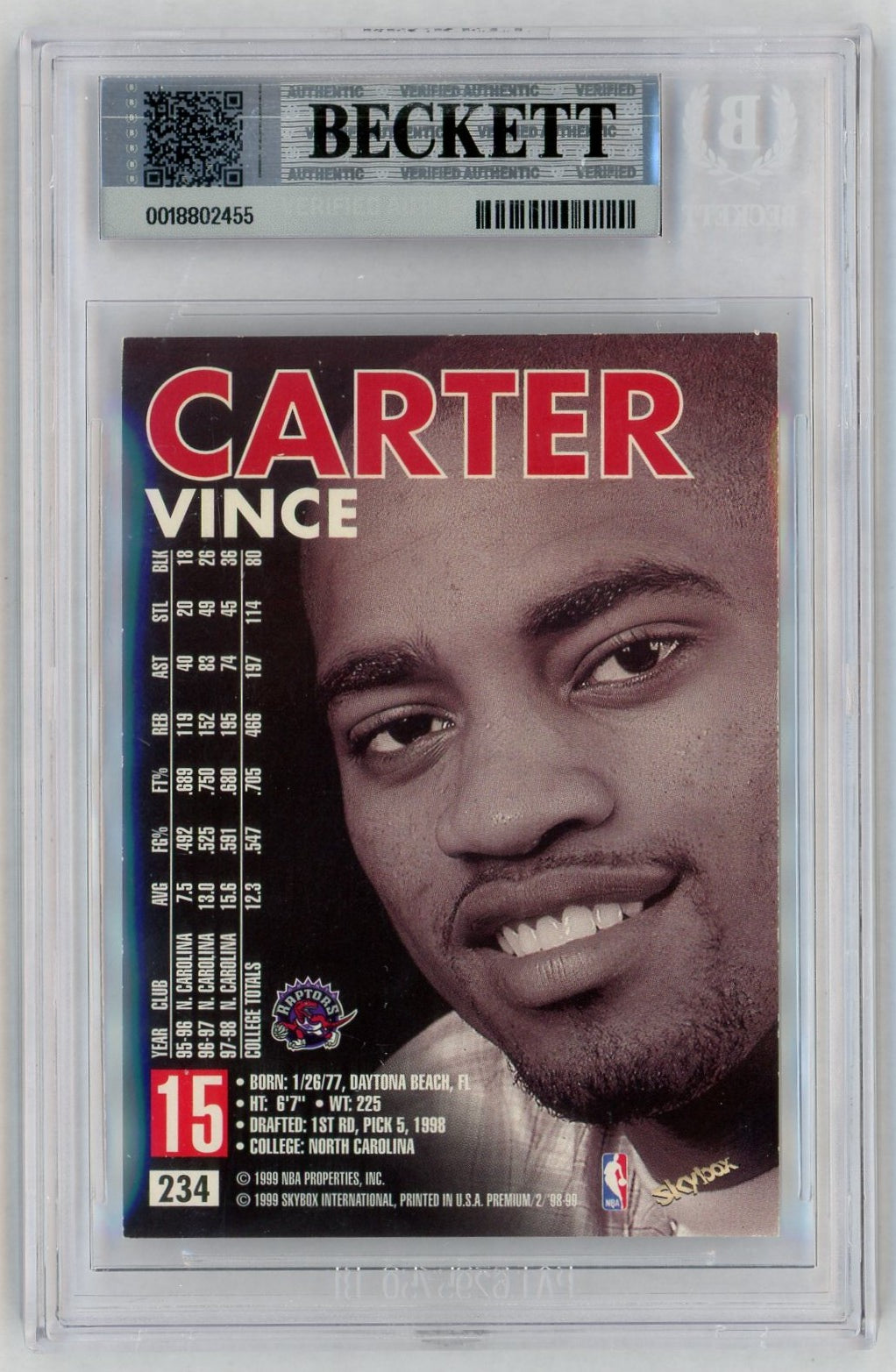 1998-99 SkyBox Premium #234 Vince Carter Rookie RC BGS 8
