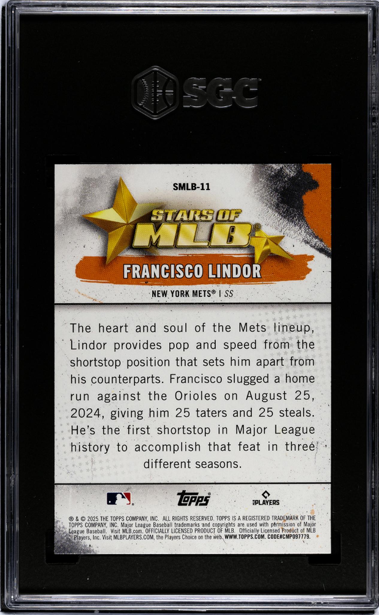 2025 Topps #SMLB-11 Francisco Lindor Stars of MLB SGC 10