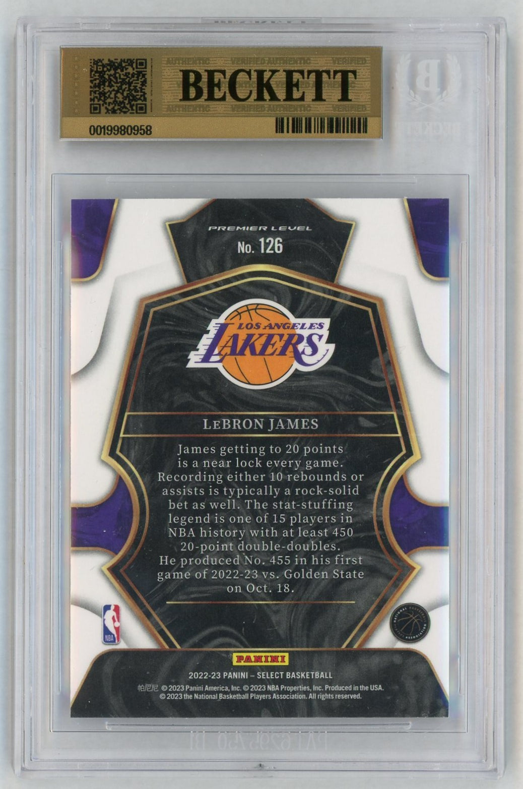 2022-23 Select #126 Lebron James Blue BGS 9.5