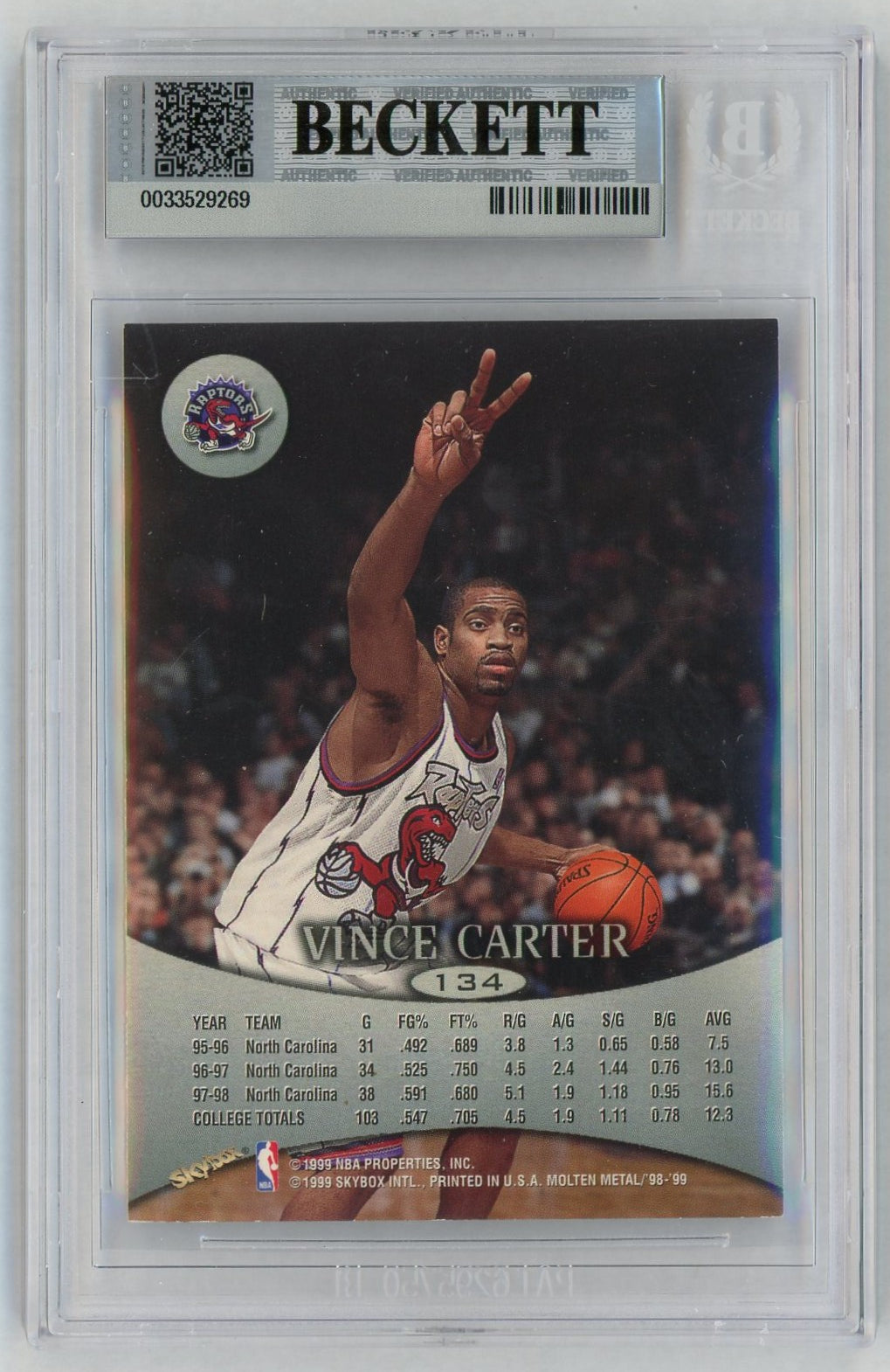 1998-99 SkyBox Molten Metal #134 Vince Carter Rookie RC BGS 8.5