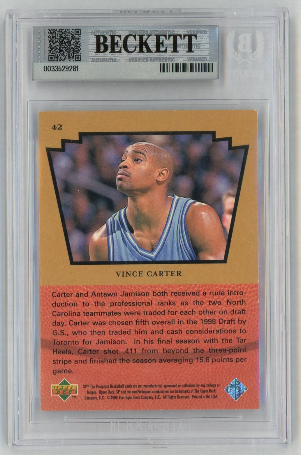 1998-99 SP Top Prospects #42 Vince Carter Rookie RC BGS 5.5