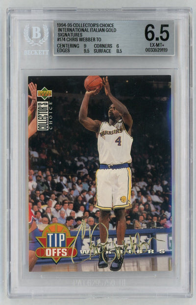 1994-95 Collector's Choice #174 Chris Webber Intl Italian Gold Facsimilie Signatures Tip Offs BGS 6.5