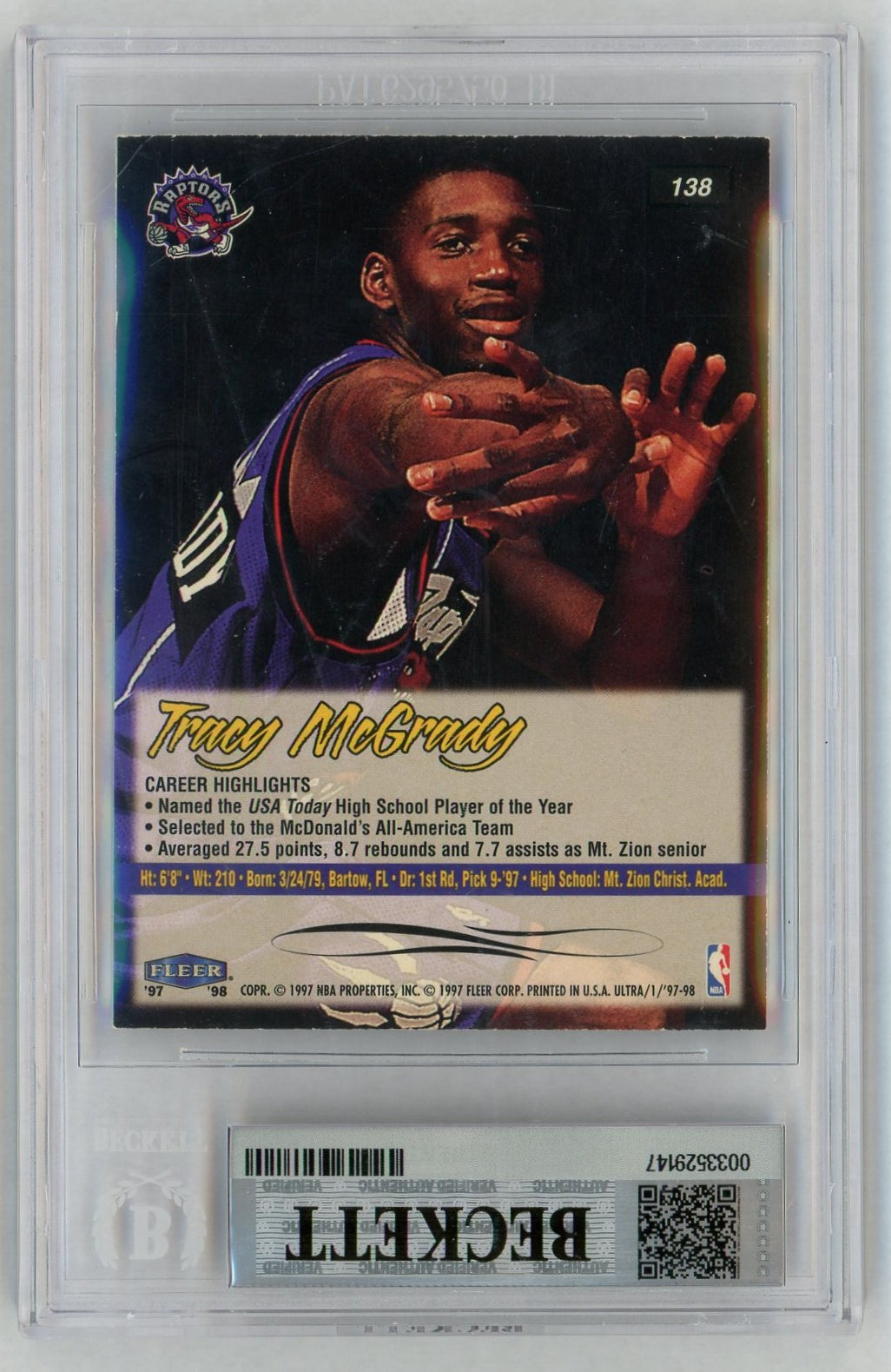 1997 Ultra #138 Tracy McGrady Rookie RC BGS 8