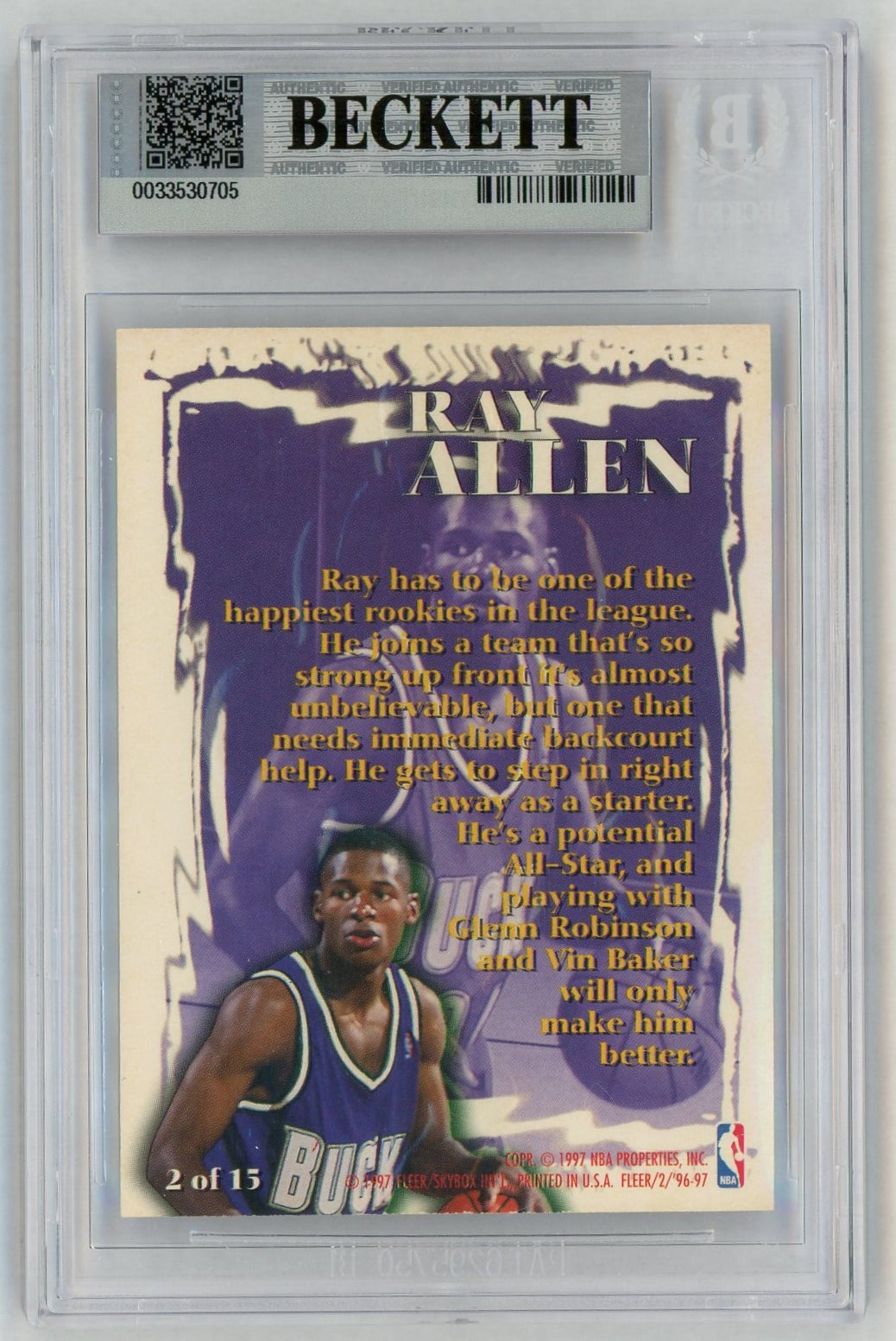 1996 Fleer #2 Ray Allen Rookie Sensations RC BGS 8.5