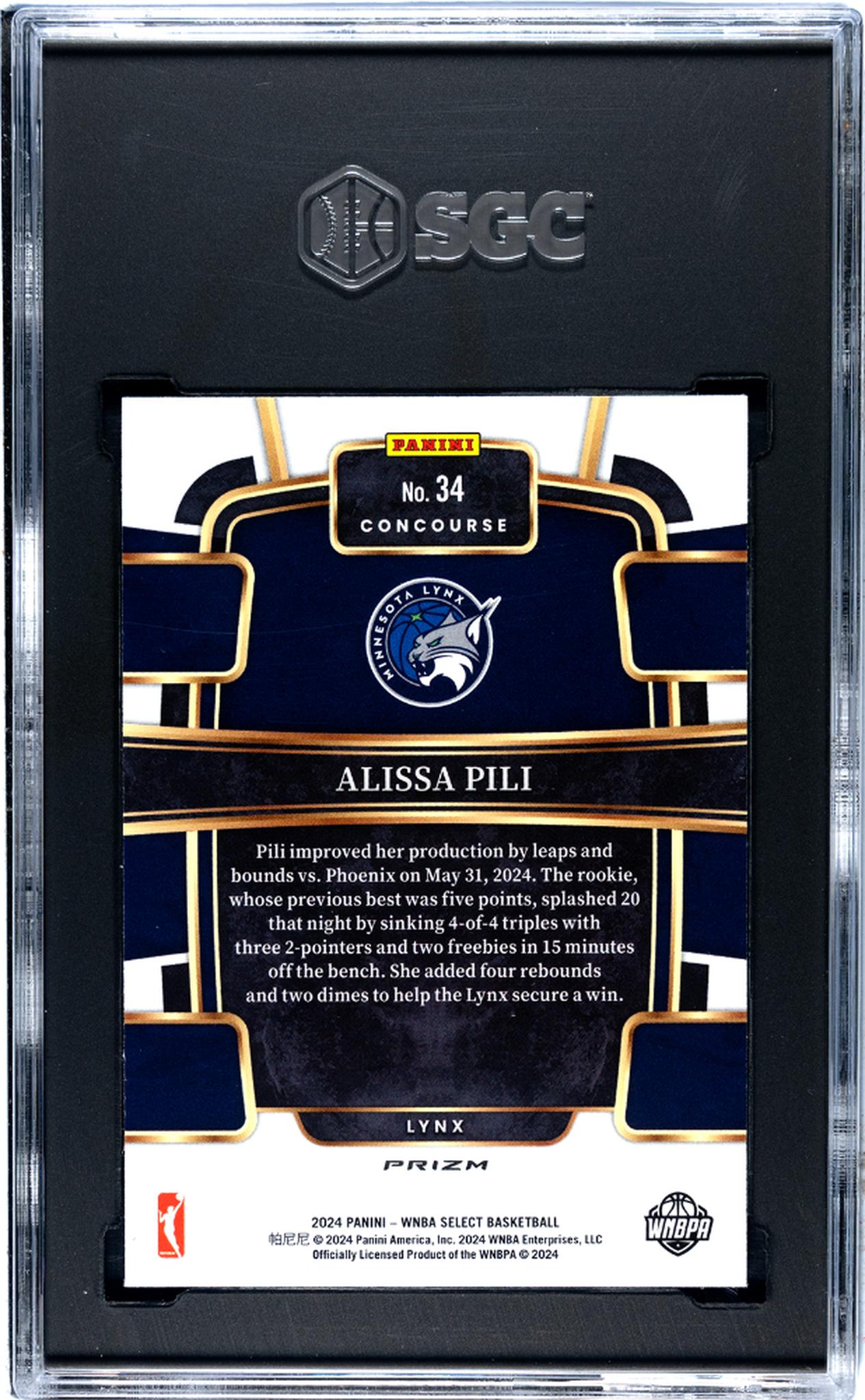 2024 Panini Select Silver Prizm Alissa Pili #34 RC SGC 9.5