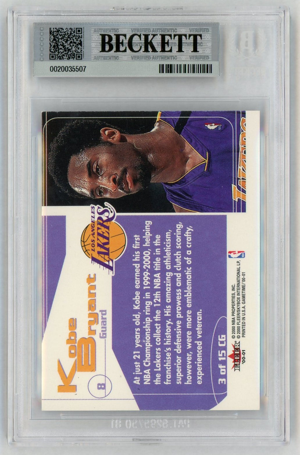 2000 Fleer Game Time #CG3 Kobe Bryant Change the Game BGS 7.5