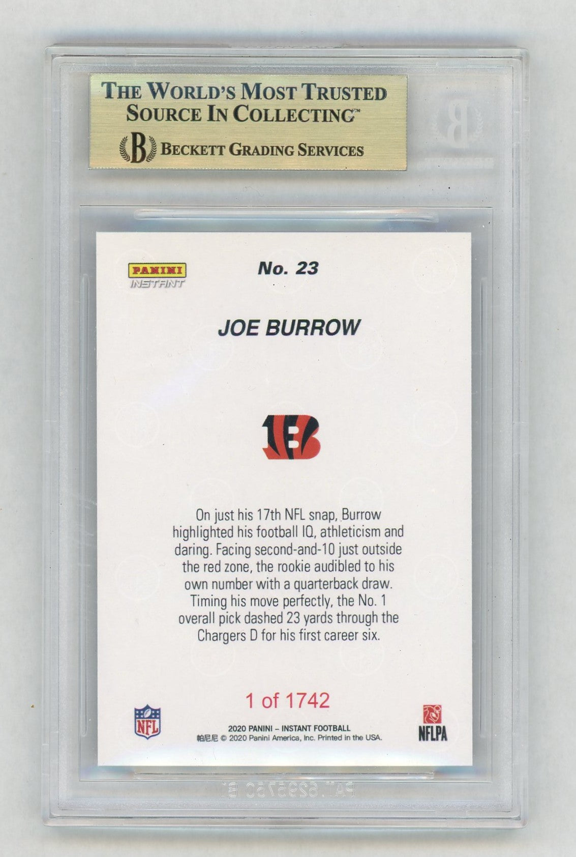 2020 Panini Instant #23 Joe Burrow First TD Rookie RC /1742 BGS 10