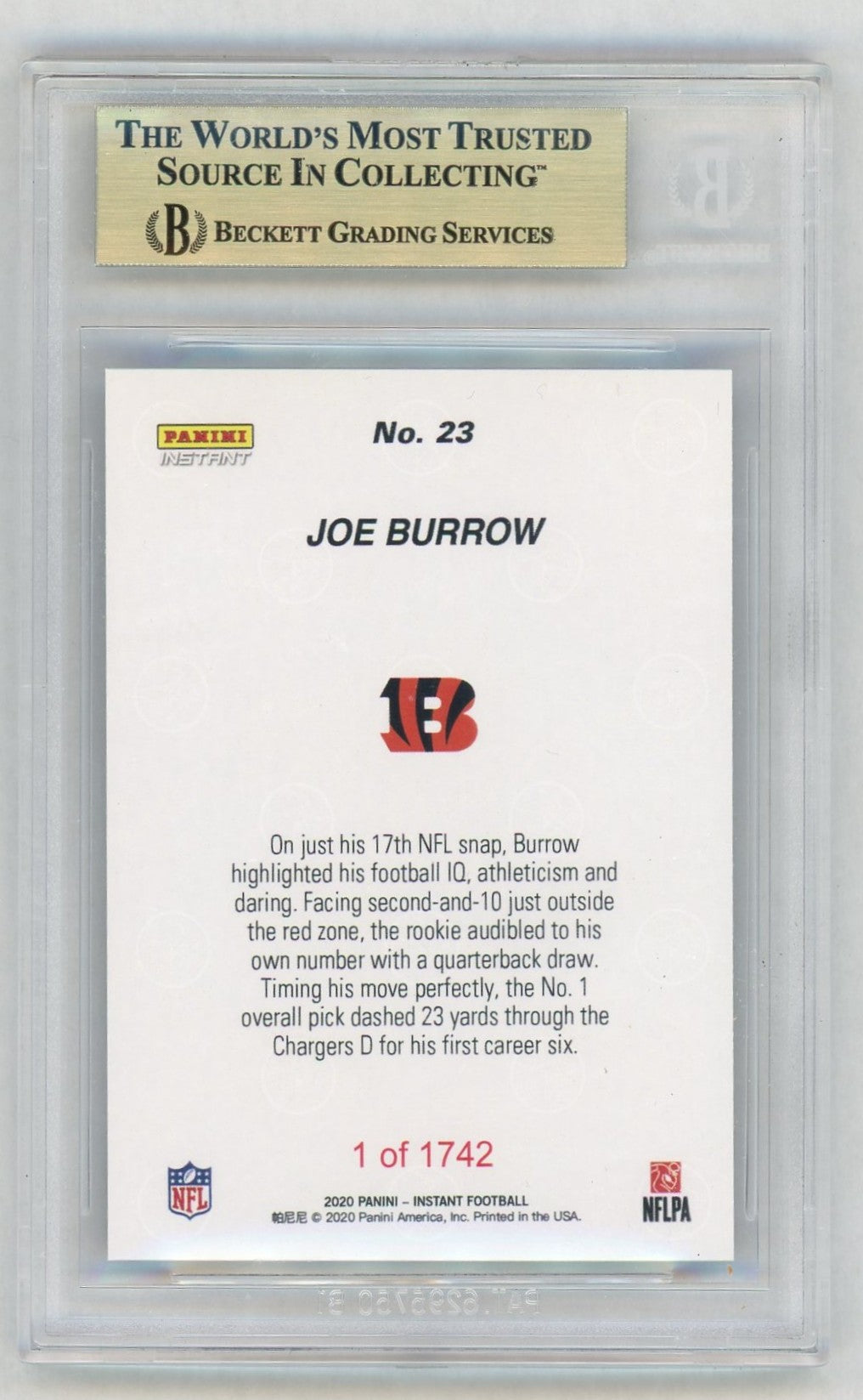 2020 Panini Instant #23 Joe Burrow First TD Rookie RC /1742 BGS 10