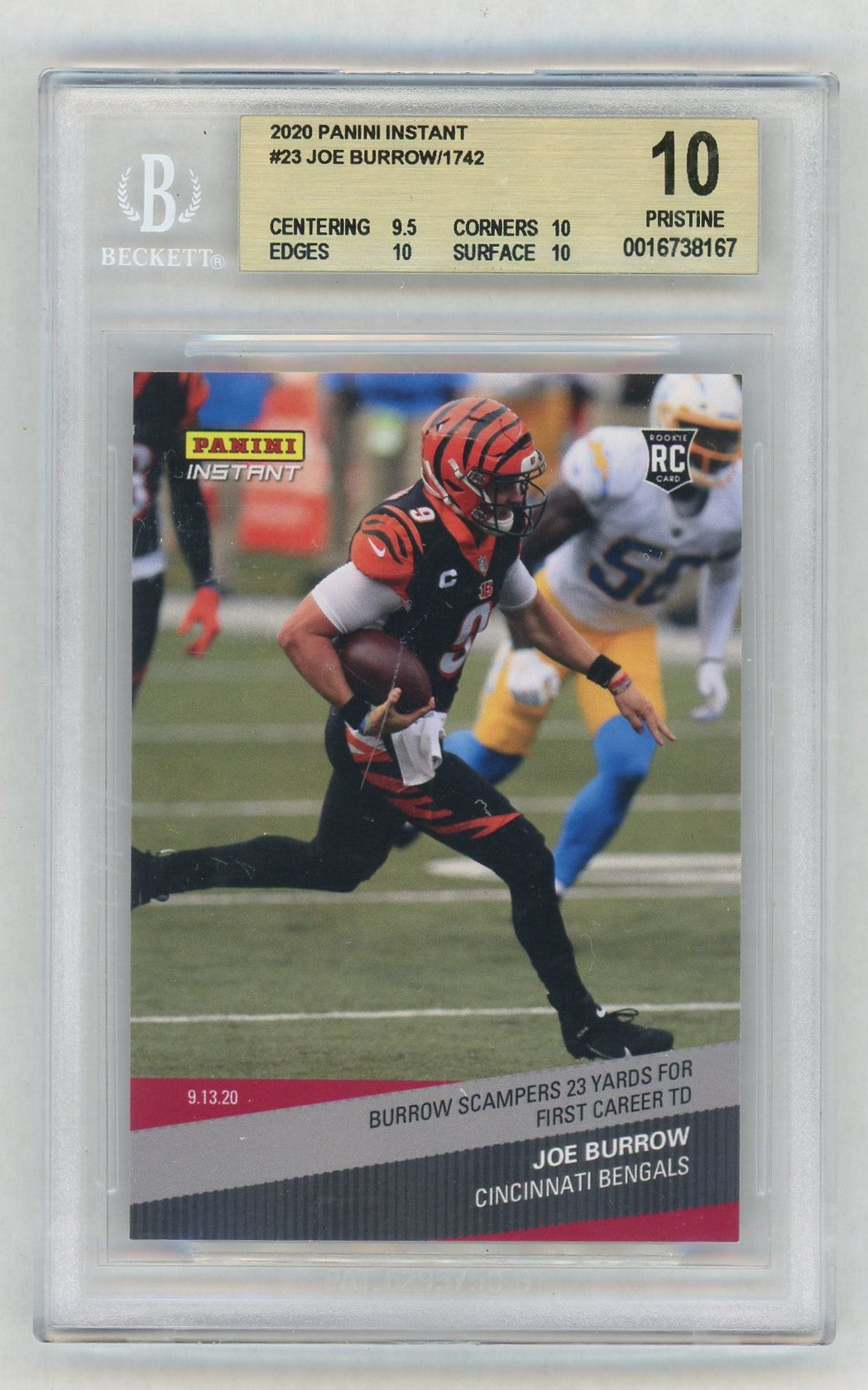 2020 Panini Instant #23 Joe Burrow First TD Rookie RC /1742 BGS 10