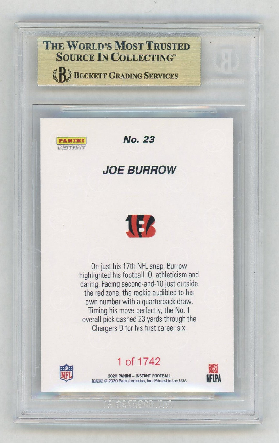 2020 Panini Instant #23 Joe Burrow First TD Rookie RC /1742 BGS 10