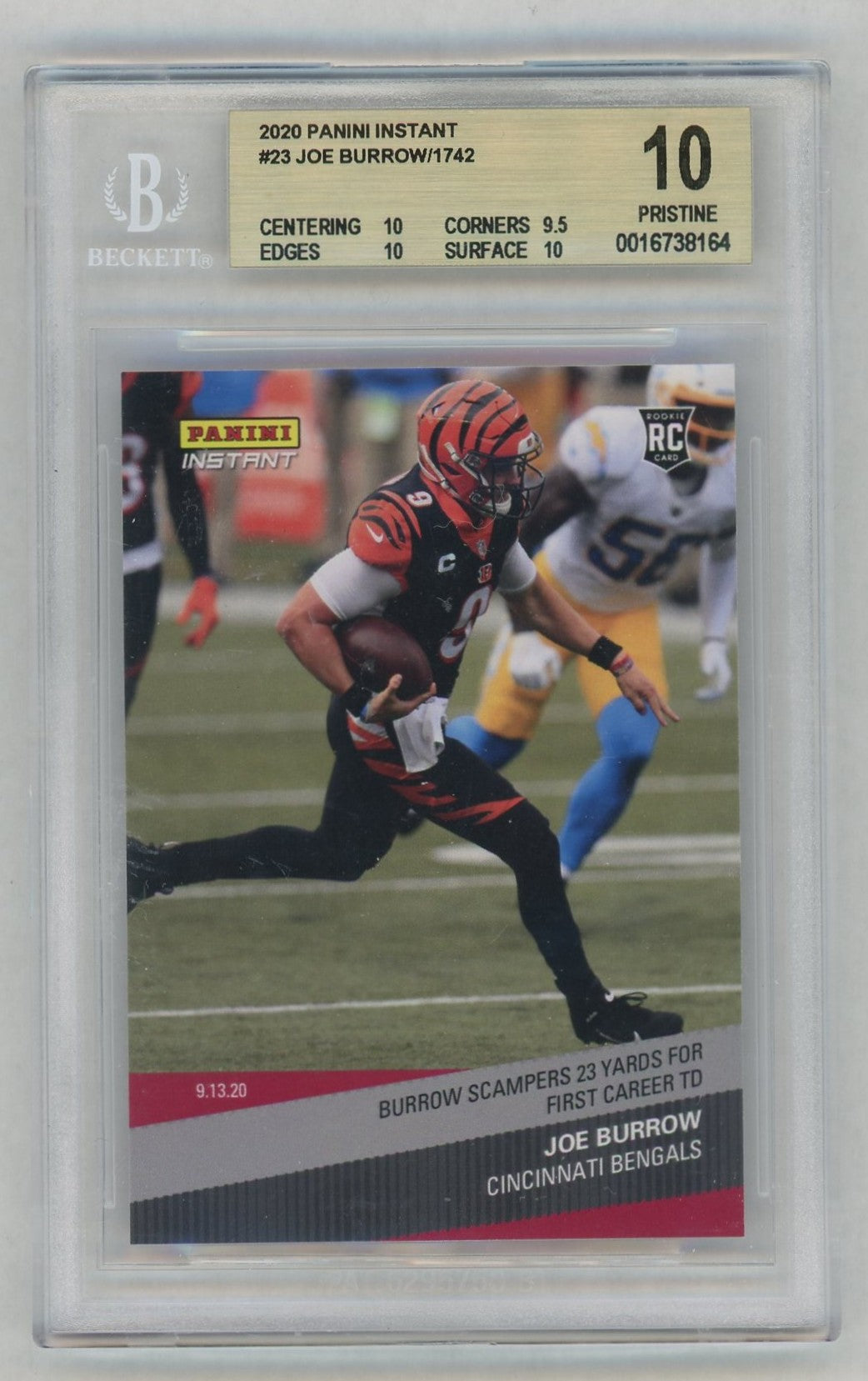 2020 Panini Instant #23 Joe Burrow First TD Rookie RC /1742 BGS 10