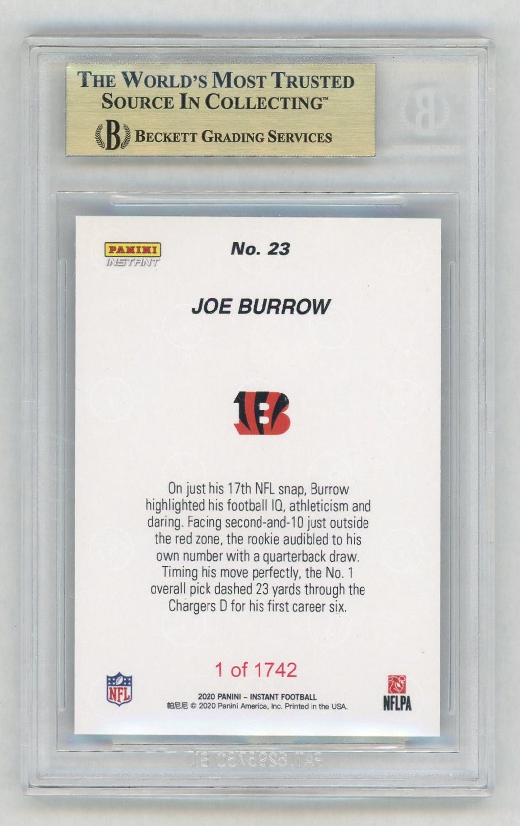 2020 Panini Instant #23 Joe Burrow First TD Rookie RC /1742 BGS 10