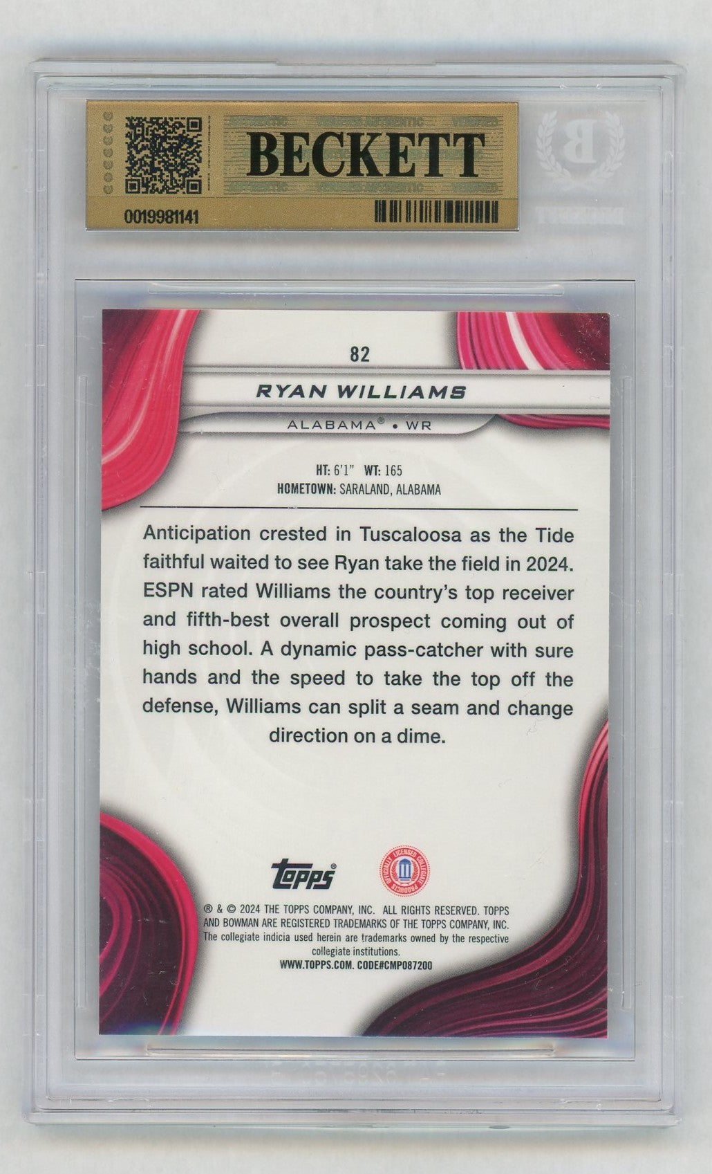 2024 Bowman's Best #82 Ryan Williams Speckle Refractor BGS 9.5