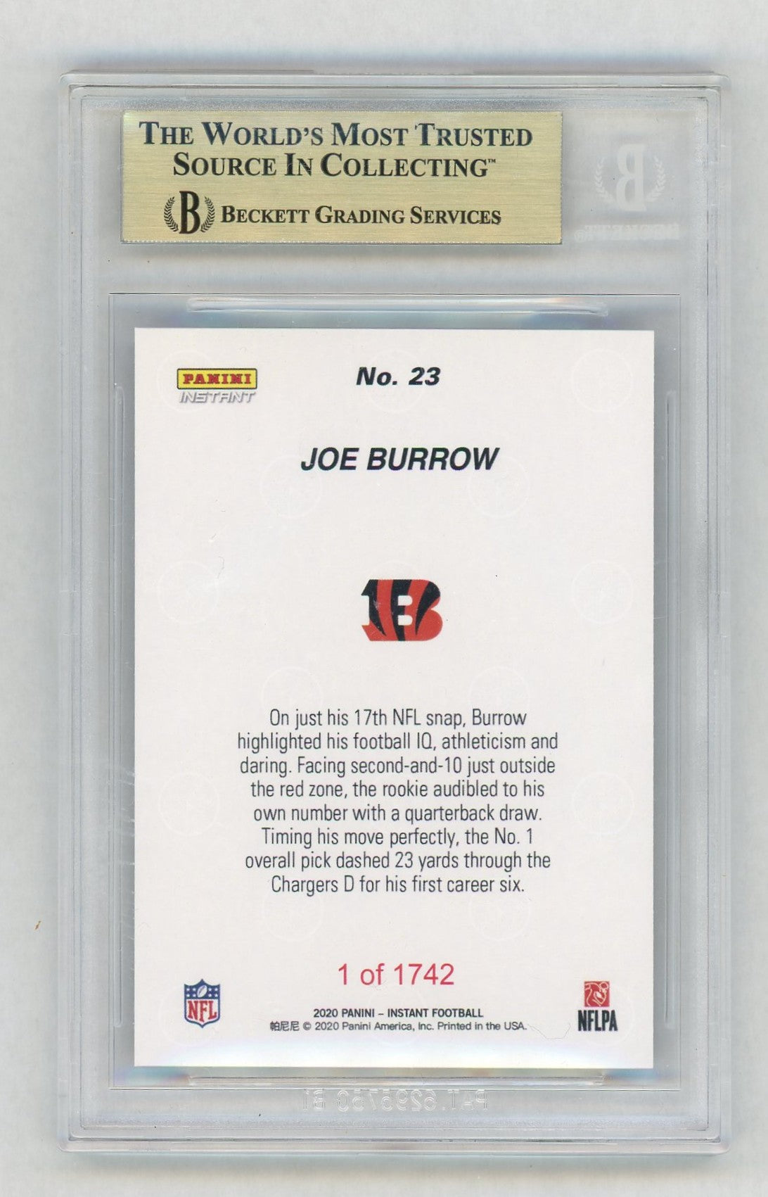 2020 Panini Instant #23 Joe Burrow First TD Rookie RC /1742 BGS 10