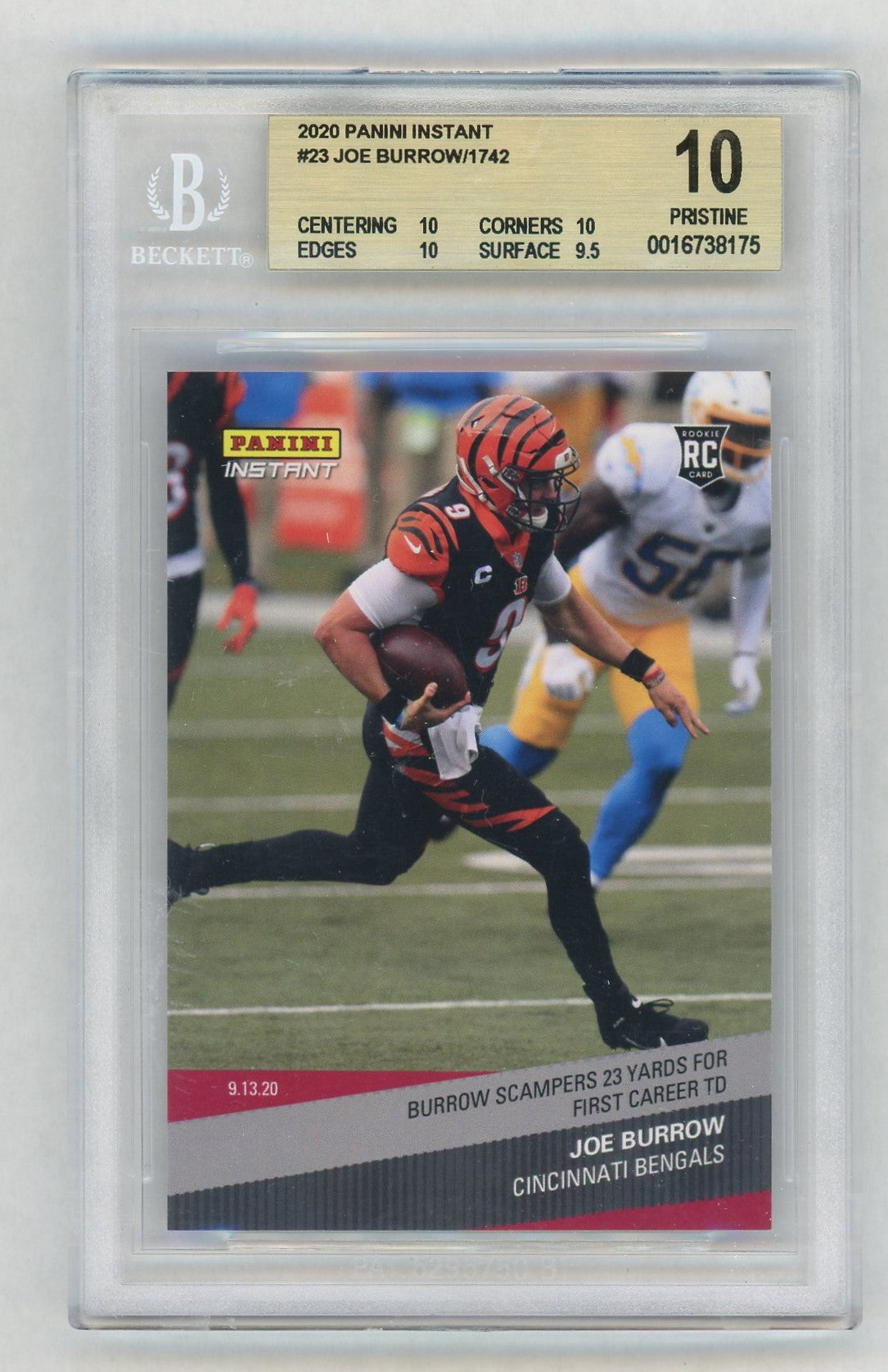 2020 Panini Instant #23 Joe Burrow First TD Rookie RC /1742 BGS 10